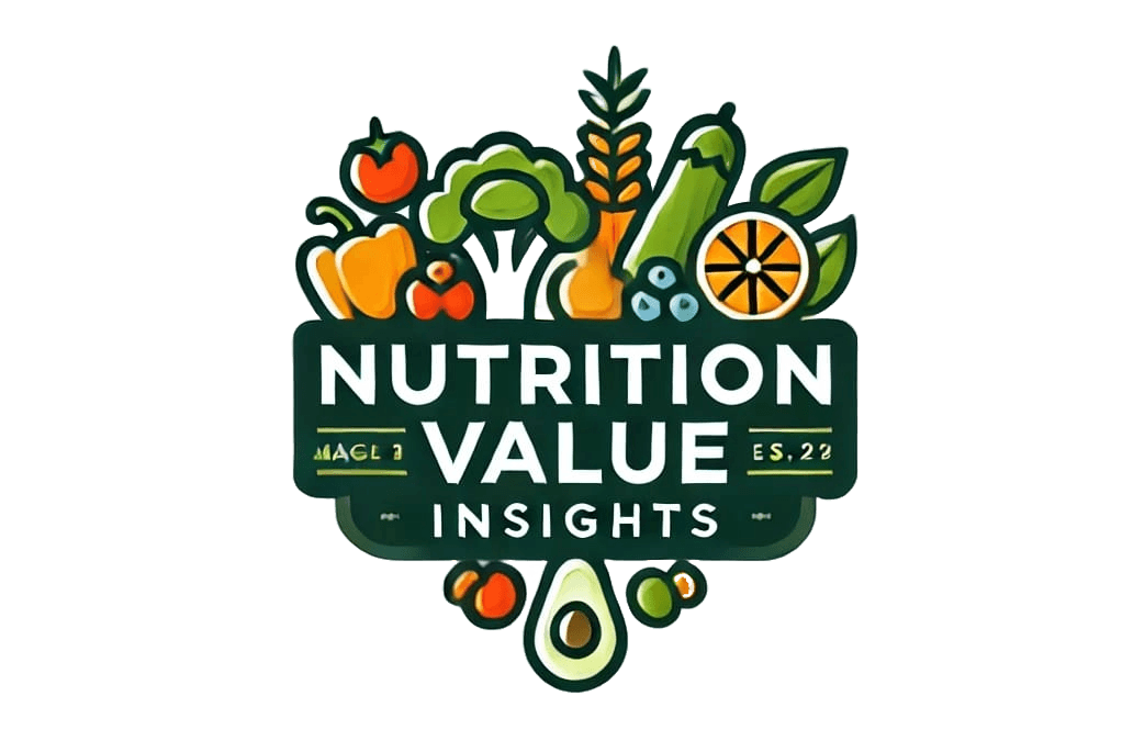 Logo of Nutrition Value Insights featuring colorful fruits, vegetables, and grains, symbolizing health, nutrition, and wellness.