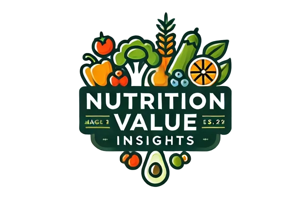 Logo of Nutrition Value Insights featuring colorful fruits, vegetables, and grains, symbolizing health, nutrition, and wellness.