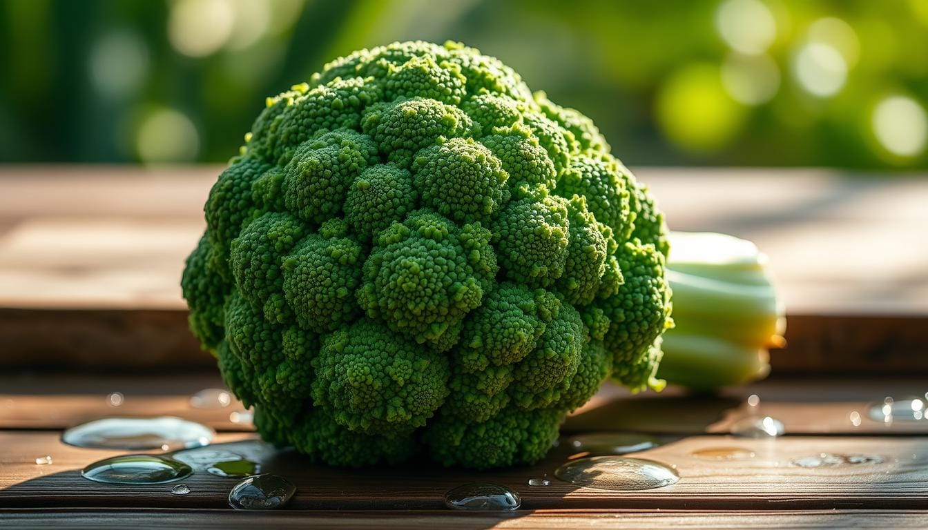 Fresh broccoli head displaying the nutritional value of everyday vegetables, rich in vitamins, minerals, and fiber for a healthy, balanced diet.