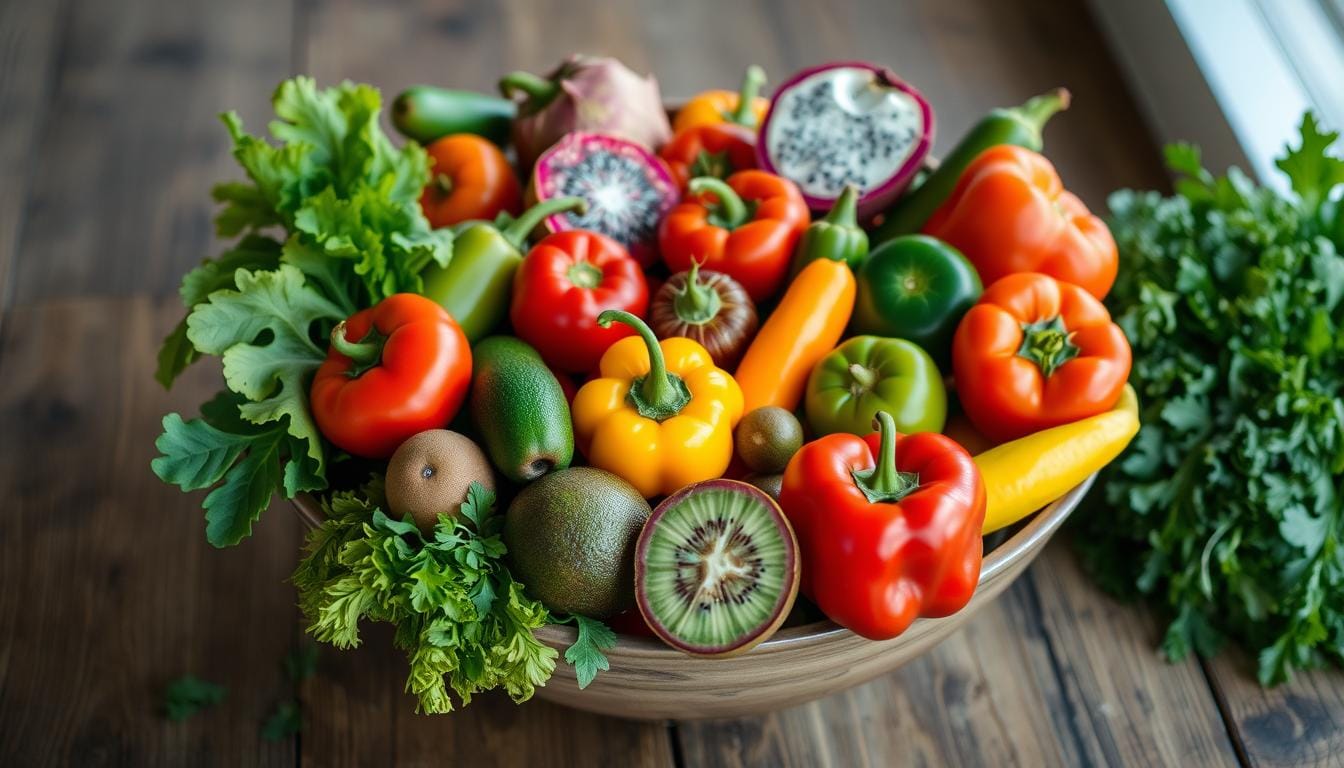 the image showcasing vibrant, fresh plant-based nutrition arranged to reflect health and sustainability. It visually complements the content on plant-based nutrition.