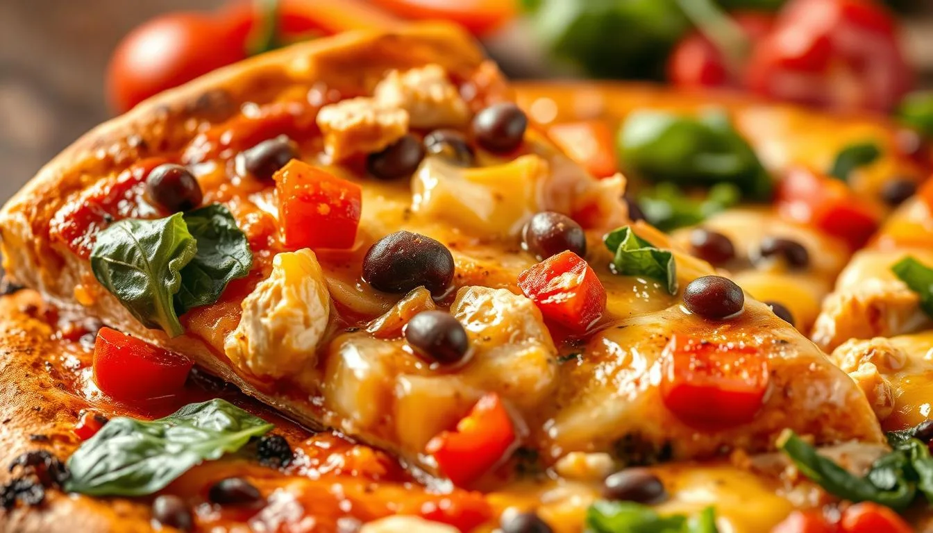 Lotza Motza pizza nutrition loaded with nutritious toppings like red peppers, black olives, spinach, and melted cheese, showcasing a delicious balance of flavor and nutrition